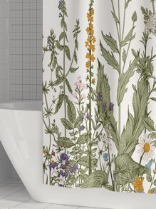 1pc Floral Pattern Shower Curtain, Modern Polyester Waterproof Shower Curtain For Bathroom - Multicolor - View 2