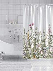 1pc Floral Pattern Shower Curtain, Modern Polyester Waterproof Shower Curtain For Bathroom - Multicolor - View 4