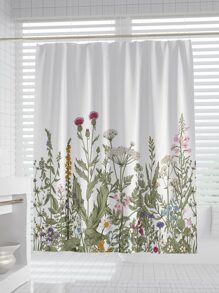 1pc Floral Pattern Shower Curtain, Modern Polyester Waterproof Shower Curtain For Bathroom - Multicolor - View 3