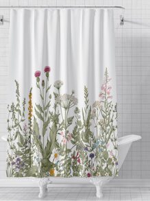 1pc Floral Pattern Shower Curtain, Modern Polyester Waterproof Shower Curtain For Bathroom - Multicolor - View 5