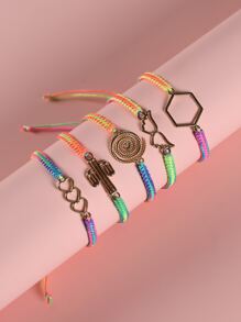5pcs/set Wing & Heart Decor Braided Bracelet - Multicolor - View 1