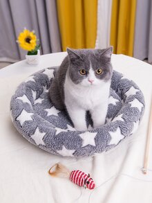 1 pieza Cama para mascotas con patrón de estrella felpa - Gris - Ver 2