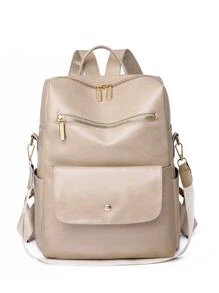 Mochila clásica con cremallera impermeable y ligera con bolsillo delantero a la moda - Albaricoque - Ver 1