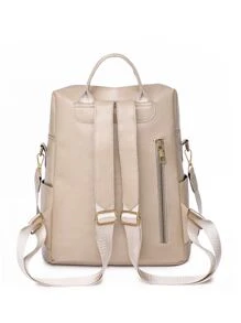 Mochila clásica con cremallera impermeable y ligera con bolsillo delantero a la moda - Albaricoque - Ver 4