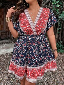 Mulvari 大碼佩斯利印花蝴蝶袖荷葉邊連衣裙 - 彩色 - 查看 5