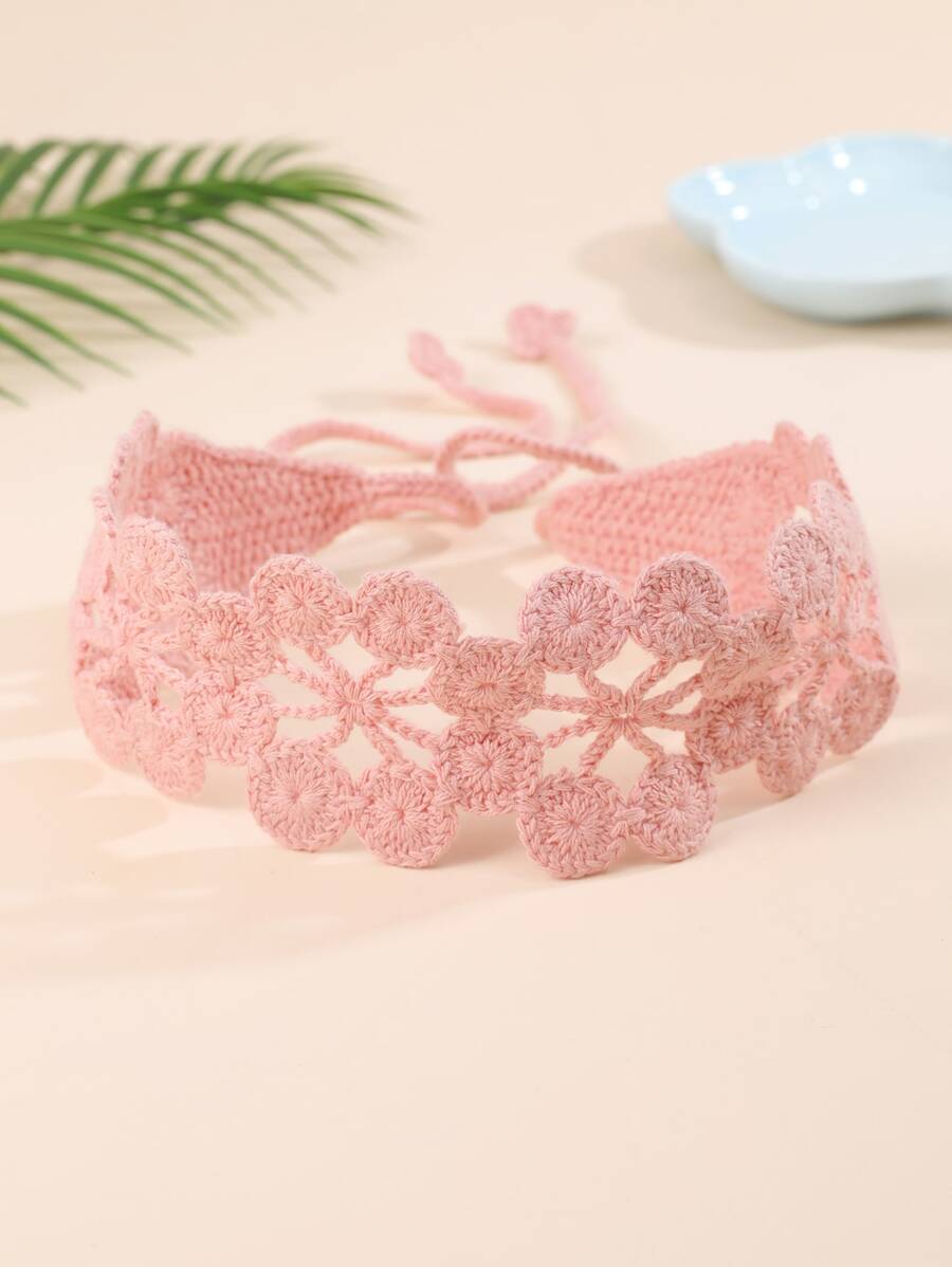 Floral Embroidered Hair Band - Dusty Pink - View 1