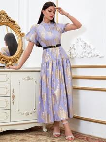 Modelyn 佩斯利印花荷葉邊洋裝不附腰帶 - 淡紫色 - 查看 1