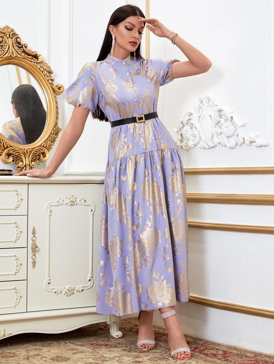 Modelyn 佩斯利印花荷葉邊洋裝不附腰帶 - 淡紫色 - 查看 1