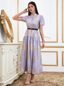 Modelyn 佩斯利印花荷葉邊洋裝不附腰帶 - 淡紫色 - 查看 5