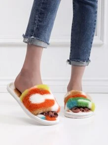 女性撞色毛茸茸時尚室內家居拖鞋