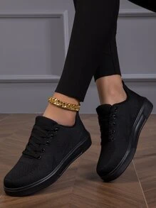 Unisex Mesh Lace-Up Skate Shoes, Casual Lightweight Breathable Sneakers For Men And Women