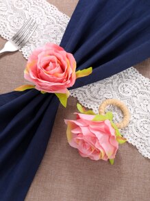 2pcs Romantic Pink Rose Napkin Rings, Suitable For Home, Kitchen, Restaurant, Hotel, Farmhouse, Event, Meeting, Wedding, Party, Celebration, Table Decoration, Valentine'S Day, And Romantic Date - Watermelon Pink - View 1