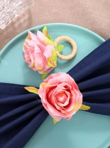 2pcs Romantic Pink Rose Napkin Rings, Suitable For Home, Kitchen, Restaurant, Hotel, Farmhouse, Event, Meeting, Wedding, Party, Celebration, Table Decoration, Valentine'S Day, And Romantic Date - Watermelon Pink - View 2
