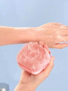1 Bàn chải tắm silicon, Bàn chải cơ thể gội đầu sáng tạo cho phòng tắm - Hồng - Xem 1