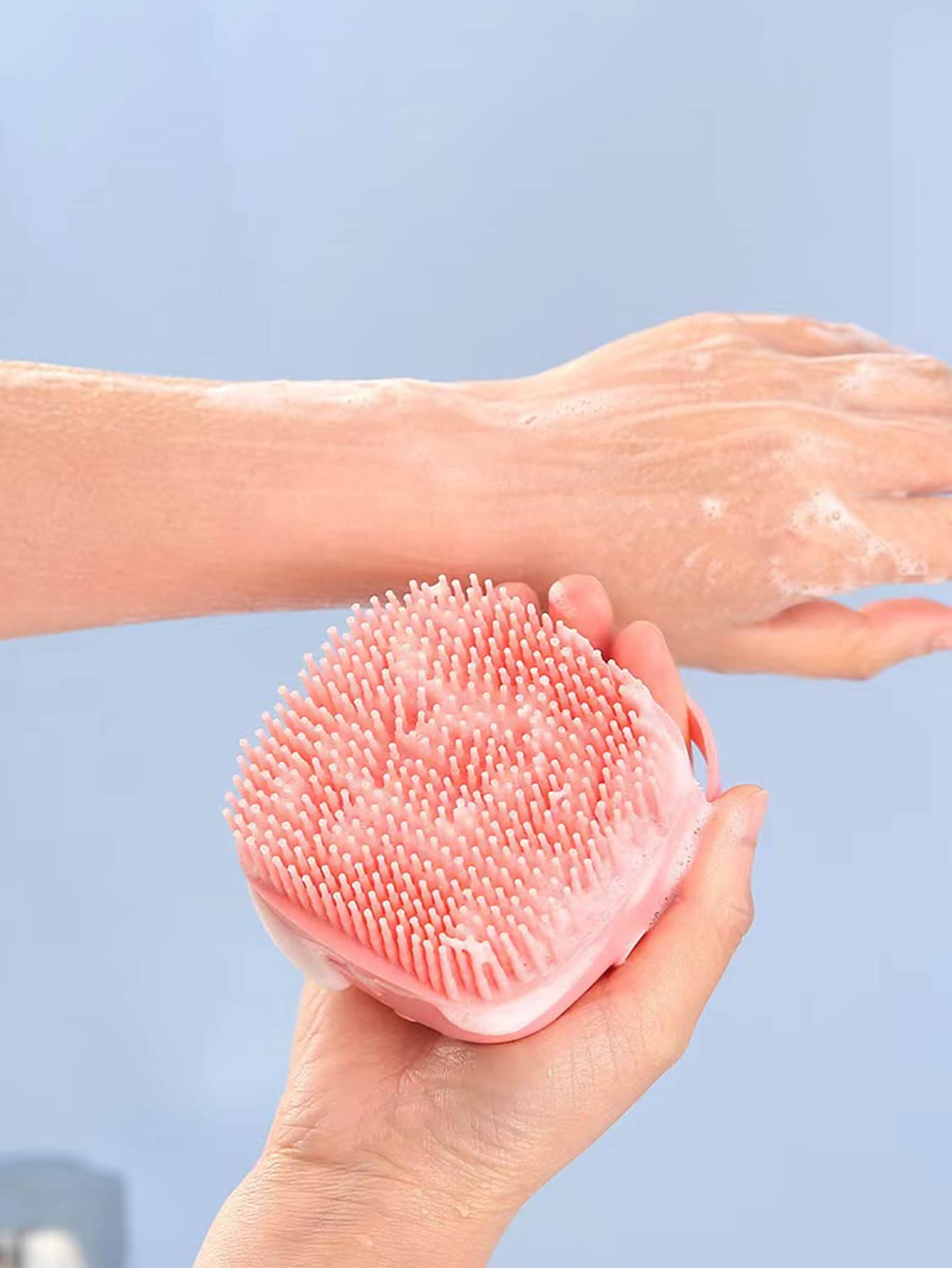 1 Bàn chải tắm silicon, Bàn chải cơ thể gội đầu sáng tạo cho phòng tắm - Hồng - Xem 1