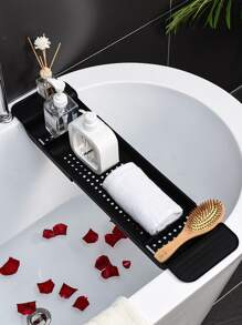 1pc Plastic Bathtub Tray, Minimalist Black Retractable Bathtub Rack For Bathroom - Black - View 1