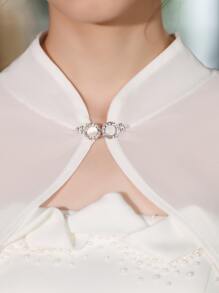 1 capa de chal de gasa blanca para mujer, primavera y otoño, multiusos para vestido de novia, vestido de fiesta, con ribete de cuentas - Blanco - Ver 6