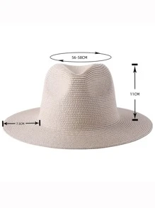 波西米亞風夏季女/男性寬邊沙灘遮陽帽，皮帶裝飾草帽 - 杏色 - 查看 4