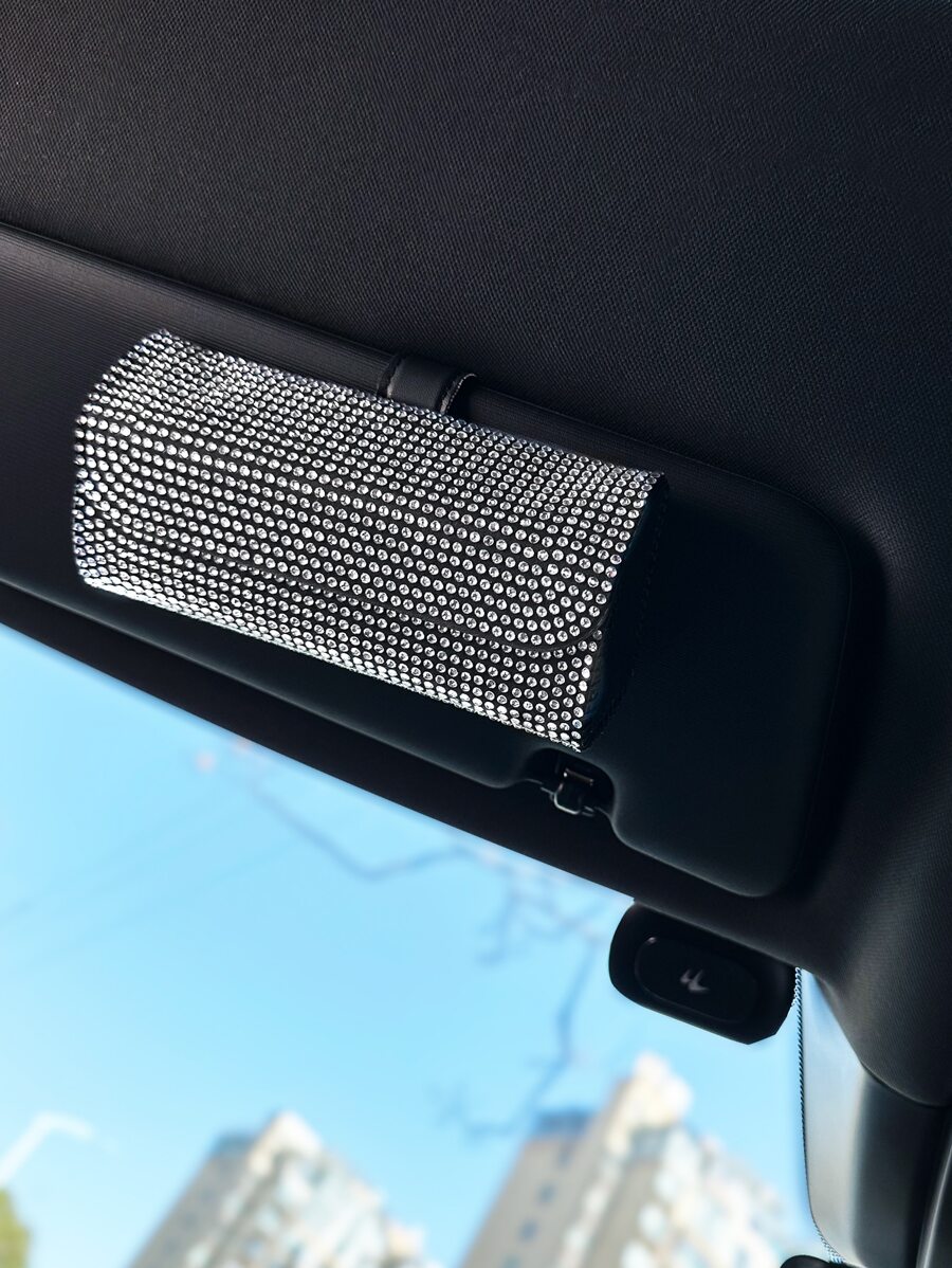 Rhinestone Decor Car Sun Visor Glasses Storage Box - Multicolor - View 1