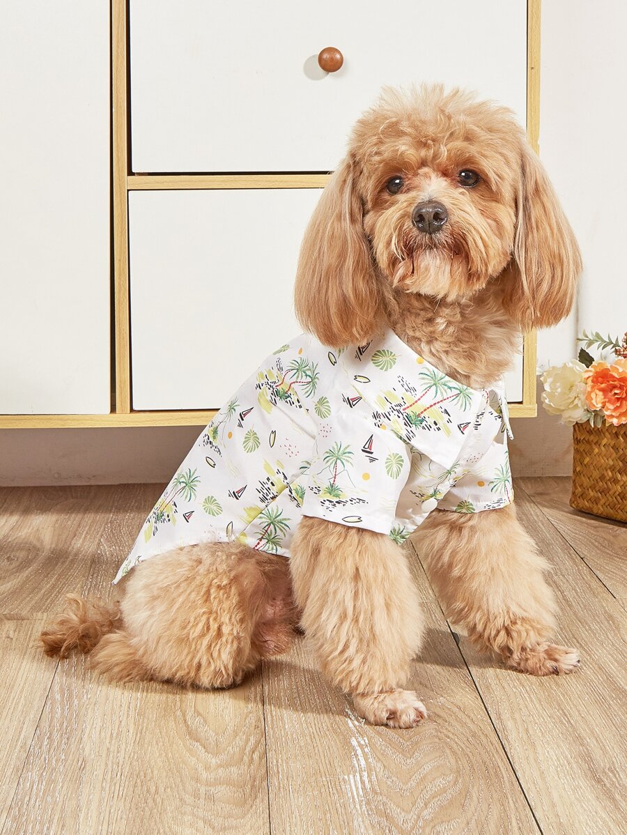 1pc Coconut Tree Print Pet Shirt - White - View 1