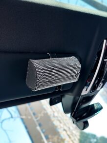 Rhinestone Decor Car Sun Visor Glasses Storage Box - Multicolor - View 2