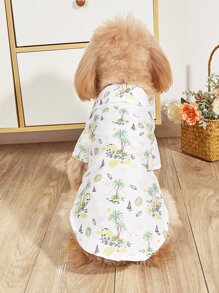 1pc Coconut Tree Print Pet Shirt - White - View 2