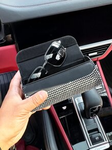 Rhinestone Decor Car Sun Visor Glasses Storage Box - Multicolor - View 3