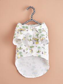 1pc Coconut Tree Print Pet Shirt - White - View 3