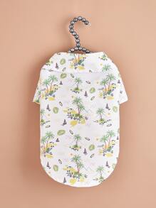 1pc Coconut Tree Print Pet Shirt - White - View 4