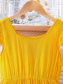 SHEIN Chicas Vestido de dos tonos con diseño aplique ribete con fruncido - Multicolor - Ver 6