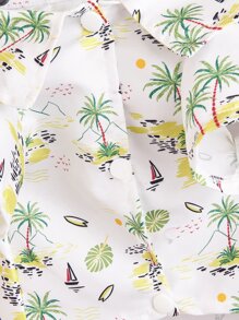 1pc Coconut Tree Print Pet Shirt - White - View 5