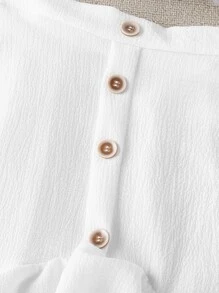 SHEIN Chicas de hombros descubiertos Top crop & ribete con fruncido bajo irregular Falda - Blanco - Ver 3