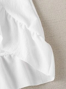 SHEIN Chicas de hombros descubiertos Top crop & ribete con fruncido bajo irregular Falda - Blanco - Ver 4
