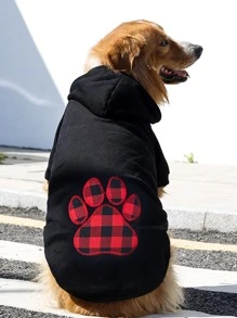 1pc Black Grid Pattern Pet Sweatshirt With Heart Shaped Paw Prints Suitable For Cats And Dogs, For Autumn And Winter - Black - View 10