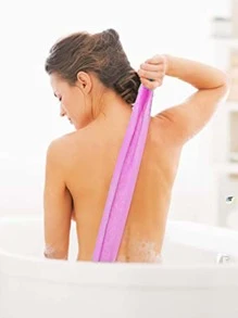 1pc Bath Scrubber, Pink Polyamide Exfoliating Strip For Bathroom - Pink - View 1