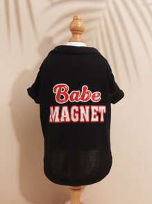 1pc Letter Graphic Pet Tee - Black - View 1