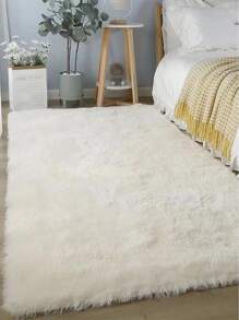 1pc White Rug, Minimalist Polyester Fluffy Floor Carpet For Home - White - View 3