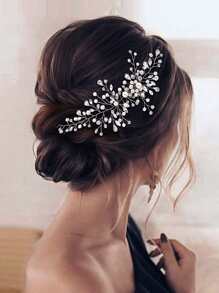 Rhinestone & Faux Pearl Decor Bridal Headwear Royal Tiaras - Silver - View 2