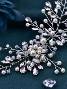 Rhinestone & Faux Pearl Decor Bridal Headwear Royal Tiaras - Silver - View 4