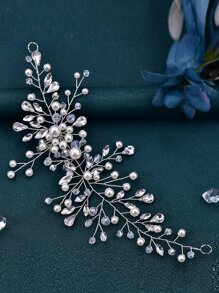 Rhinestone & Faux Pearl Decor Bridal Headwear Royal Tiaras - Silver - View 5