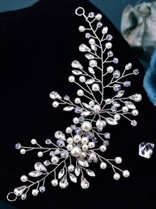 Rhinestone & Faux Pearl Decor Bridal Headwear Royal Tiaras - Silver - View 7