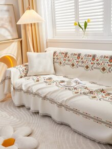 1入組幾何圖案沙發巾現代滌綸原邊防滑毛巾套四季皆宜 - 米色 - 查看 2