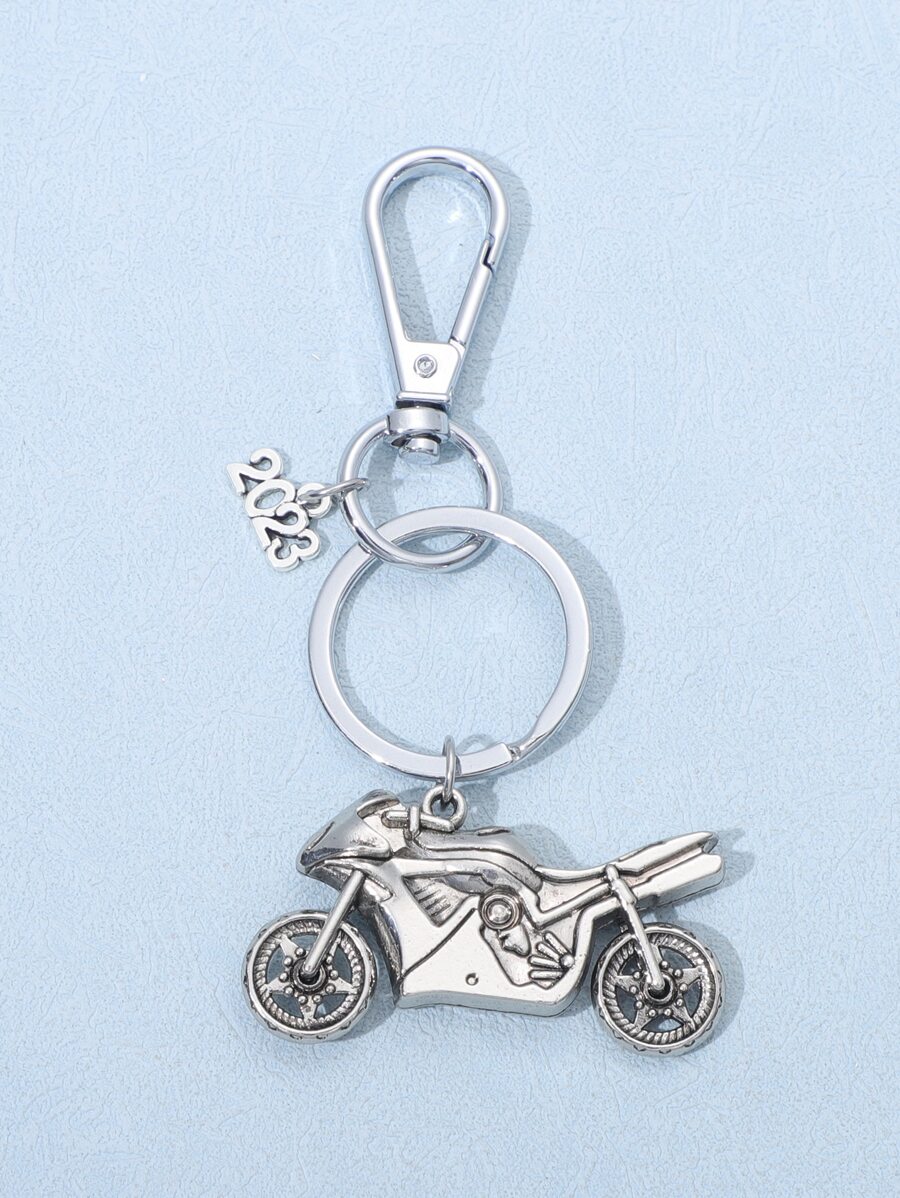 男士摩托車吊墜鑰匙圈 - 銀色 - 查看 1