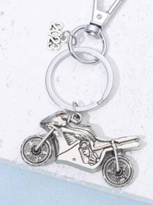 男士摩托車吊墜鑰匙圈 - 銀色 - 查看 3