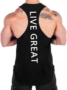 Manfinity Fitness Men Letter Graphic Sports Tank Top Workout Tops - Black - View 1