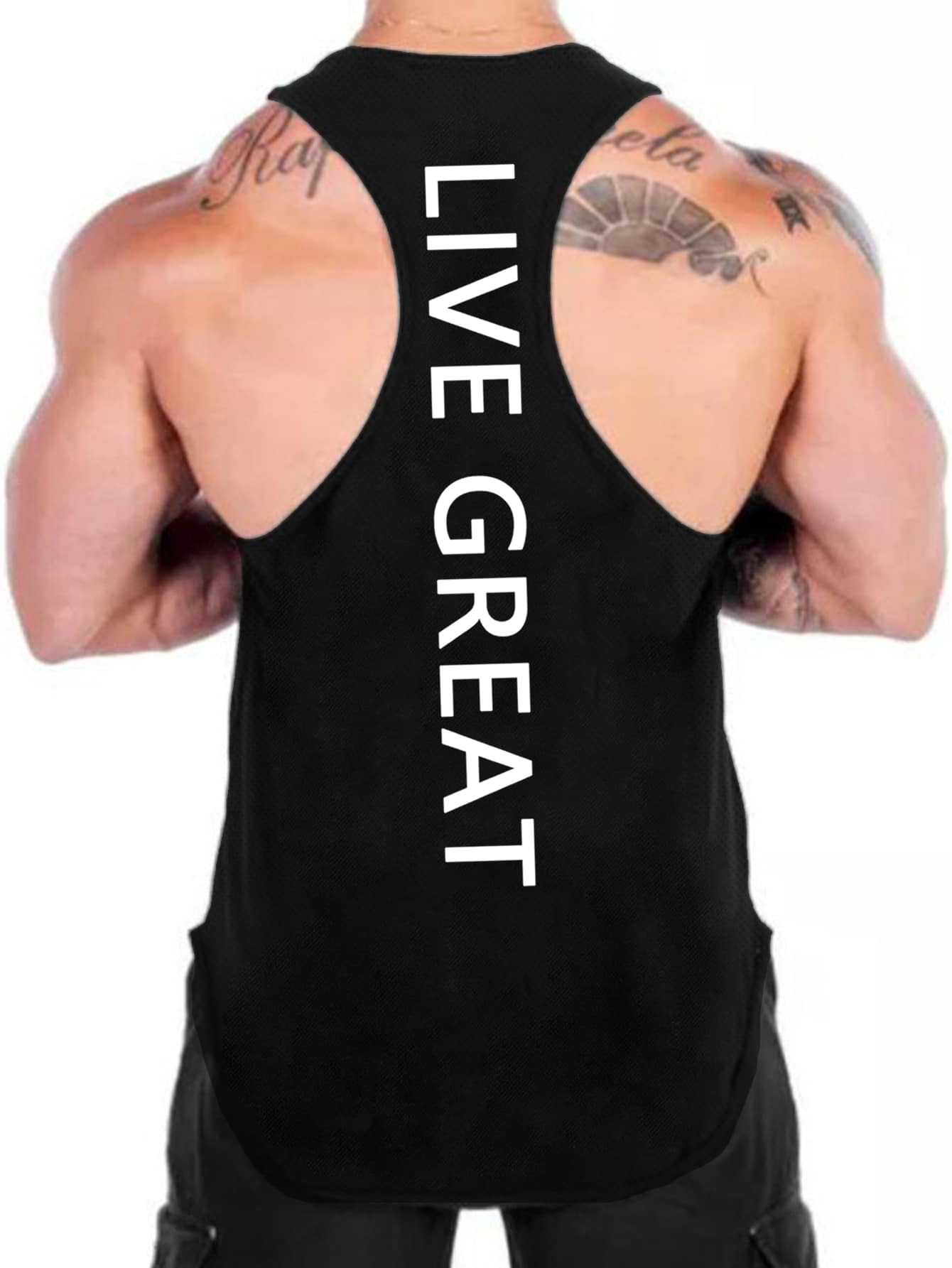 Manfinity Fitness Men Letter Graphic Sports Tank Top Workout Tops - Black - View 1