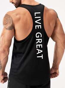 Manfinity Fitness Men Letter Graphic Sports Tank Top Workout Tops - Black - View 3