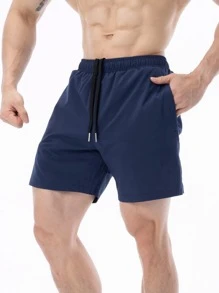Manfinity Sport Corelite Men Drawstring Waist Slant Pocket Sports Shorts - Navy Blue - View 1