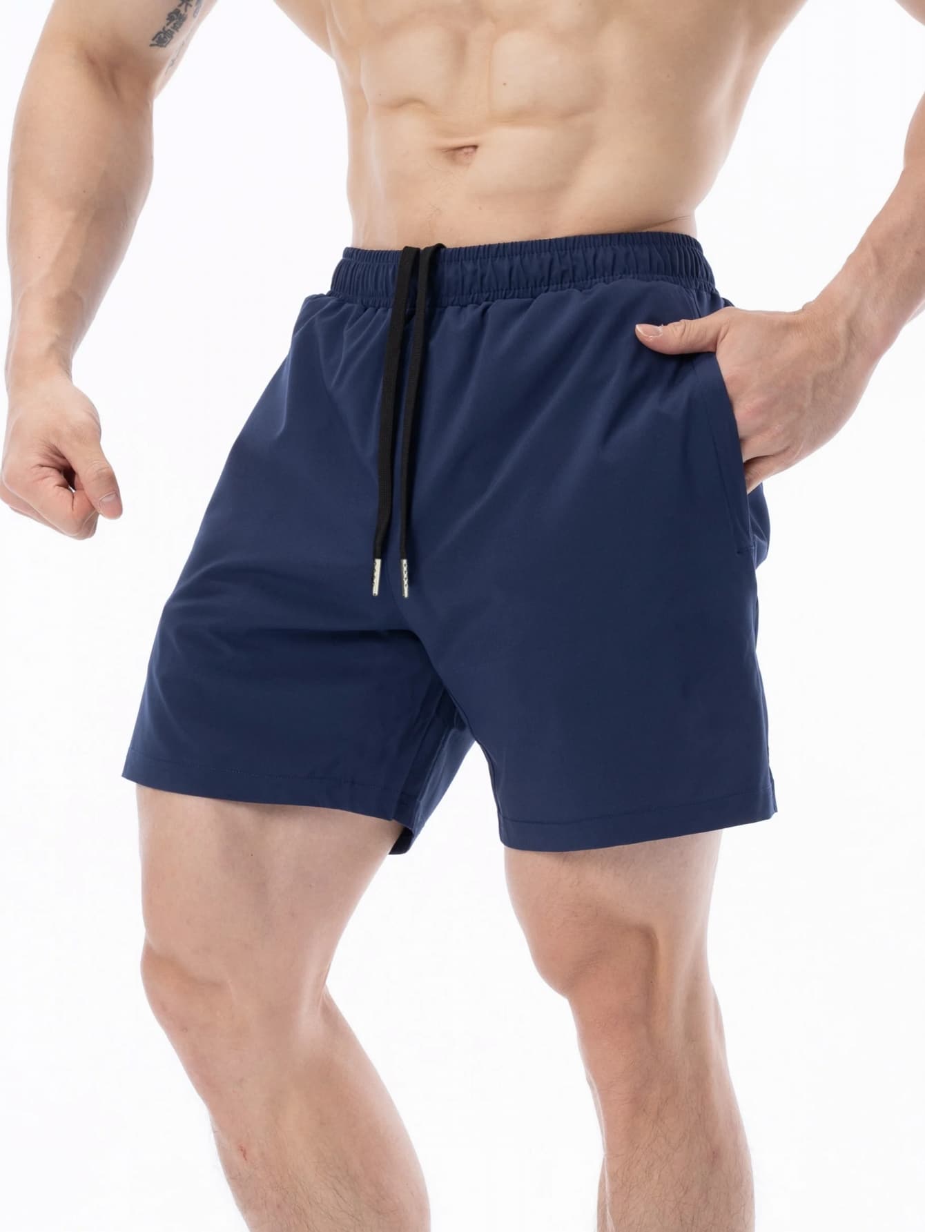 Manfinity Sport Corelite Men Drawstring Waist Slant Pocket Sports Shorts - Navy Blue - View 1