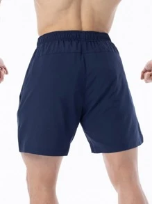 Manfinity Sport Corelite Men Drawstring Waist Slant Pocket Sports Shorts - Navy Blue - View 2